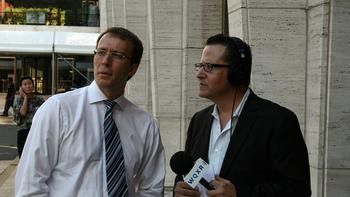 Elliott Forrest (R) with WQXR Vice President Graham Parker (L)